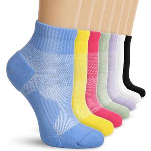 DHSO 7 Pairs Cushioned Ankle Compression Socks for Women Running Wicking Socks with Arch Support, L/XL
