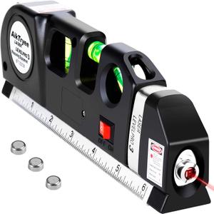 AikTryee Multipurpose ABS Laser Level Line Tool Kit | Standard Cross | leveler Beam with Metric Rulers 8ft/2.5M for Picture Hanging cabinets Tile Walls (Black)