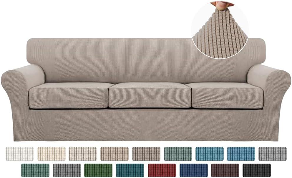 Turquoize 4 Piece Sofa Covers for 3 Cushion Couch Sofa Slipcover Soft Couch Cover for Dogs-Washable Sofa Furniture Covers with 3 Individual Large Cushion Covers, Feature Thick Fabric (XL Sofa, Sand)