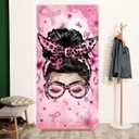 2 x Breast Cancer Awareness Door Cover and Porch Sign Banner - Pink Ribbon Decorations and Supplies for Home