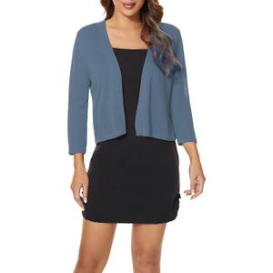 Satuun Women's 3/4 Sleeve Bolero Shrugs Lightweight Open Front Cropped Cardigan Sweaters, Large, Summer-airy Blue
