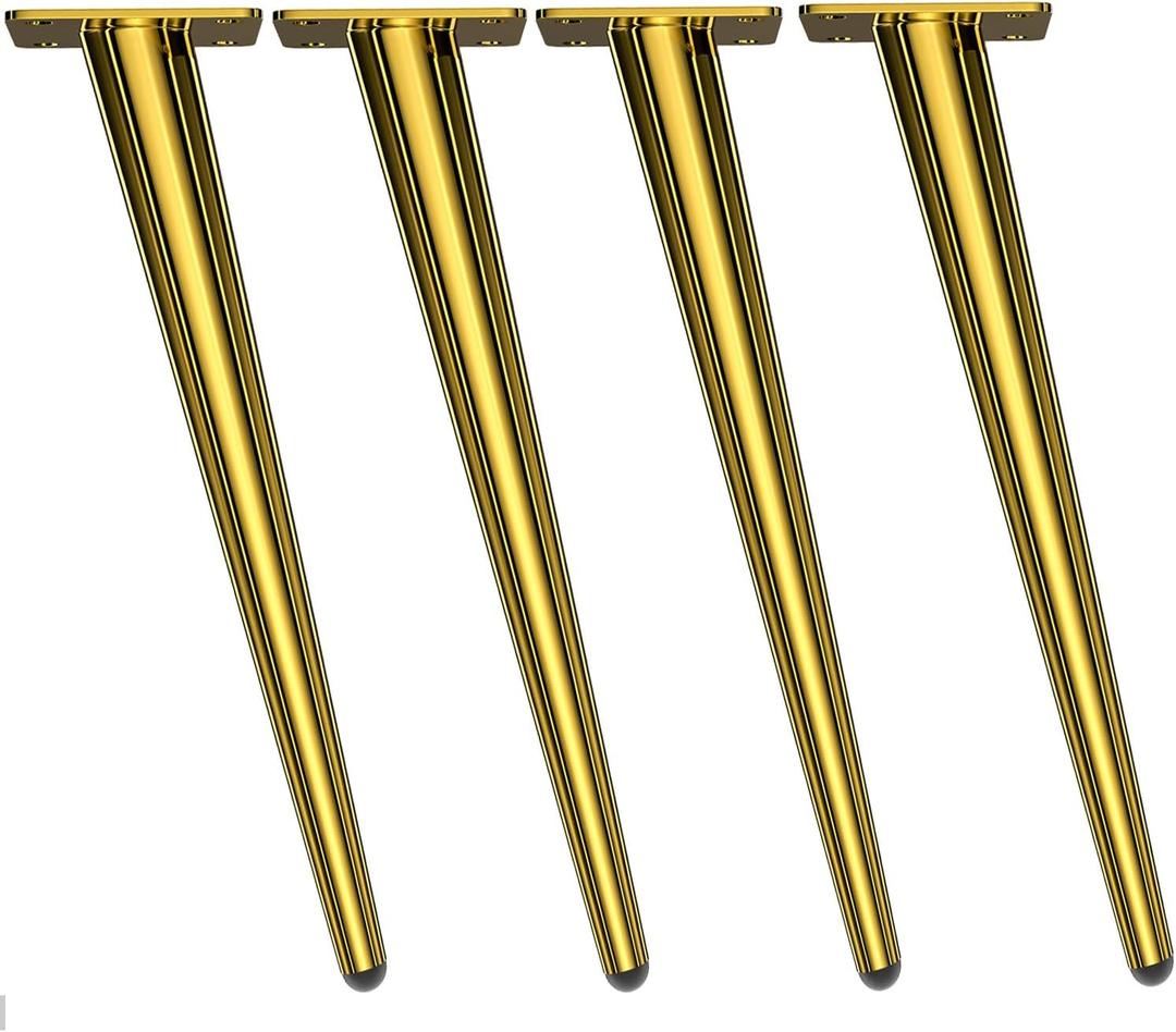 Osring 22 Inch Furniture Legs Gold Round Tapered Metal Table Leg, Slant Cabinet Furniture Feet Hardware for Coffee Table, 4 Pack