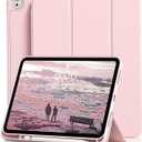 Kenke for iPad 11/10th Gen Case with Pencil Holder 11/10.9 inch 2025 A16/2022, Soft TPU Back Shell Hybrid Slim Trifold Stand Protective Cover Support Touch ID Auto Wake/Sleep (Pink)