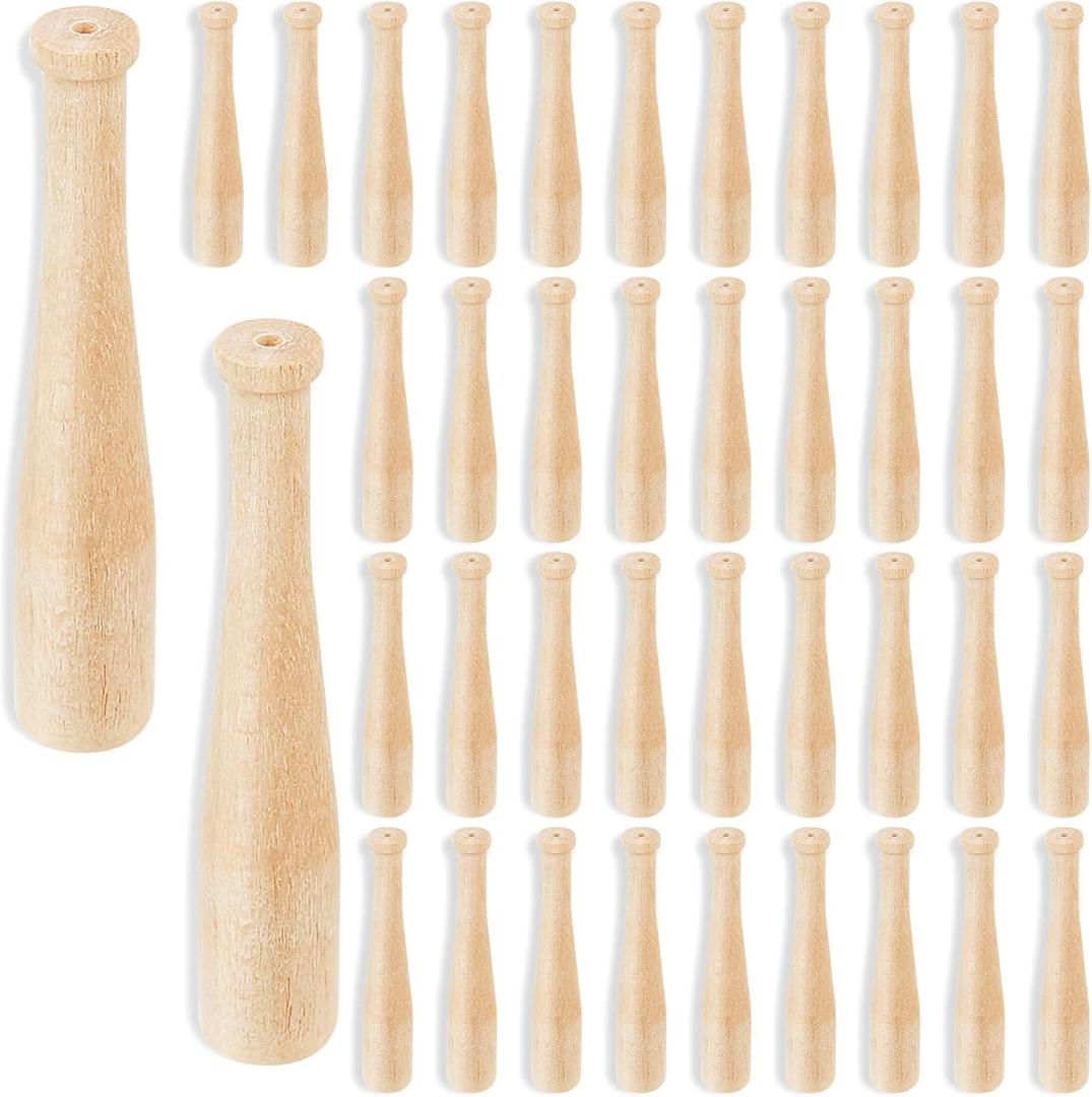 Wesiti 100 Pcs Mini Baseball Bat 2 Inch Unfinished Wooden Unpainted Small Baseball Bats Miniature for Painting Keychain Action Figures DIY Craft Projects Ball Sports Party Favors