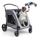 EchoSmile XL Extra Large Dog Stroller - Adjustable Handles,Lightweight Folding Pet Stroller,All-Terrain 4 Wheel for 2 Medium Dogs,Dual Entry Safety Dog Stroller,Capacity 160 lbs,Gray