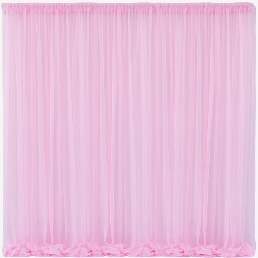 10x10 Pink Tulle Backdrop Curtains for Parties, Sheer Backdrop Curtain Wedding Photo Background Drapes for Baby Shower Photography Birthday Party