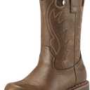 Rollda Boys Cowboy Boots Kids Western Boots Square Toe Girls Cowgirl Boots for Toddler/ Little Kid/ Big Kid, Brown, Size 3