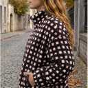 Womens Checkered Sherpa Jacket Cropped Long Sleeve Plaid Fleece Coats Casual Zip Up Gingham Outwear with Pockets, XL