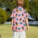 westwolf Little Big Boys Hawaiian Shirts Button Down Short Sleeve Tops Hawaiian Shirt for Kids 3-14T (Pink)