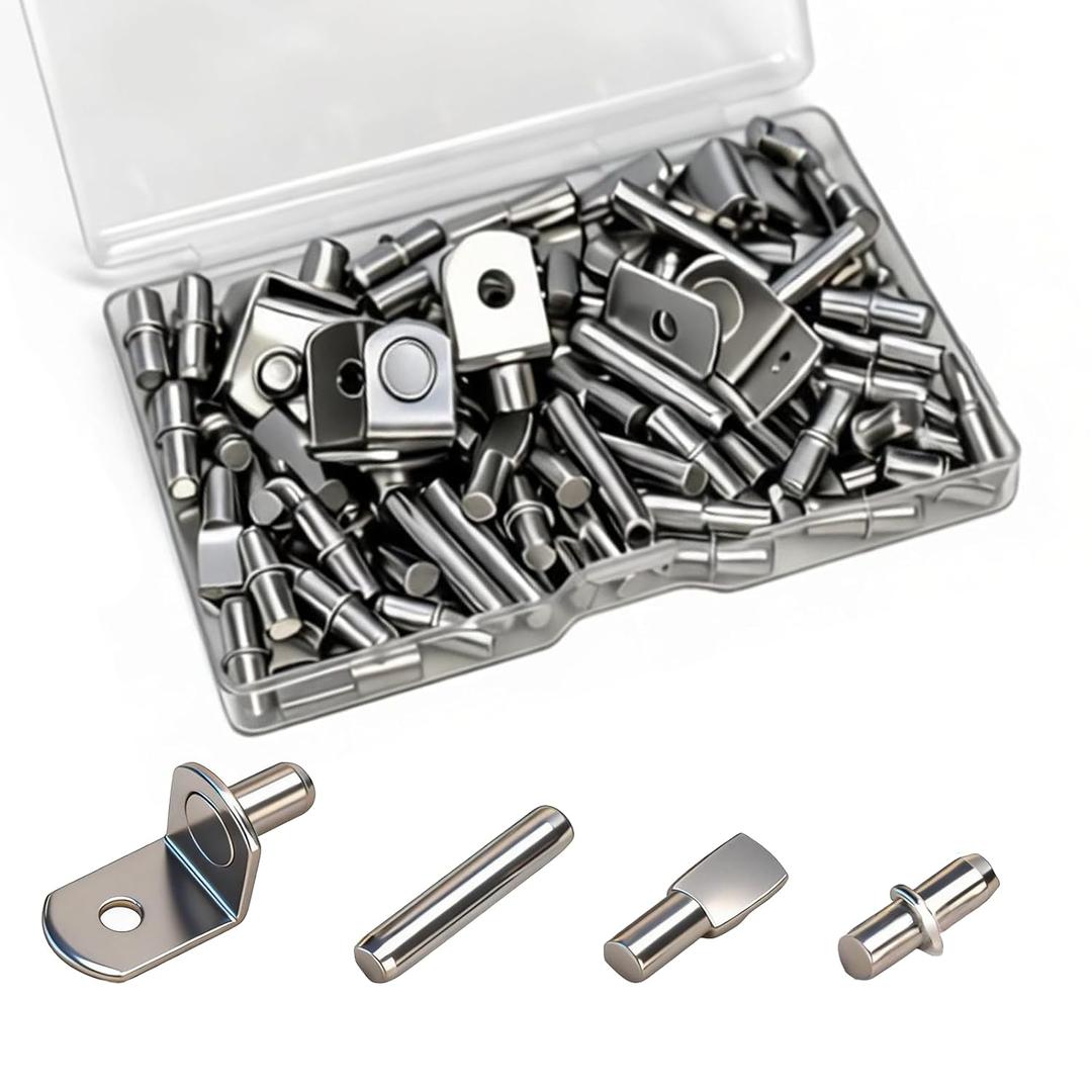 104PCS Shelf Pins Kitchen Cabinet, Premium 4 Styles Kitchen Cabinet Shelf Support Pins, Metal Shelf Support Pegs - Cabinet Shelf Bracket Pegs Shelf Holders Pegs for Kitchen Bookshelf Closet Furniture