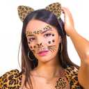 2 x Cheetah Ears Headband with Gold Cat Face Temporary Tattoos Leopard Print Ears Cat Whiskers Face Tattoo Stickers Leopard Makeup Halloween Cheetah Costume Accessories for Women Kids Adult(cheetah3)