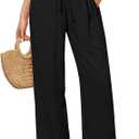 GRAPENT Linen Pants for Women Wide Leg High Waisted Baggy Drawstring Elastic Waist Palazzo Trousers Pants with Pockets, Medium