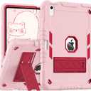 ZoneFoker for iPad (A16) Case 11th Generation 11 inch 2025 / iPad 10th Generation 10.9 inch 2022, Heavy Duty Durable i Pad 11/10 Gen Cover with Pencil Holder/Stand (Pink+Red)