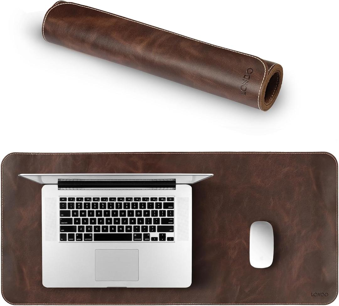 Top Grain Leather Extended Mouse Pad  Large Desk Mat for Office & Gaming, Smooth Writing Surface, Non-Slip Base, Durable & Stylish Workspace Accessory (Brown)