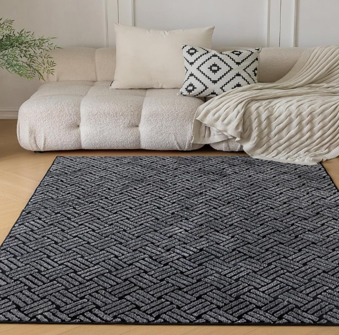 Ultra-Soft Microfiber Non-Slip 4x6 Area Rug, Luxurious Machine Washable Carpet for Bedrooms, Living Rooms, and Kids' Rooms, Jacquard Black