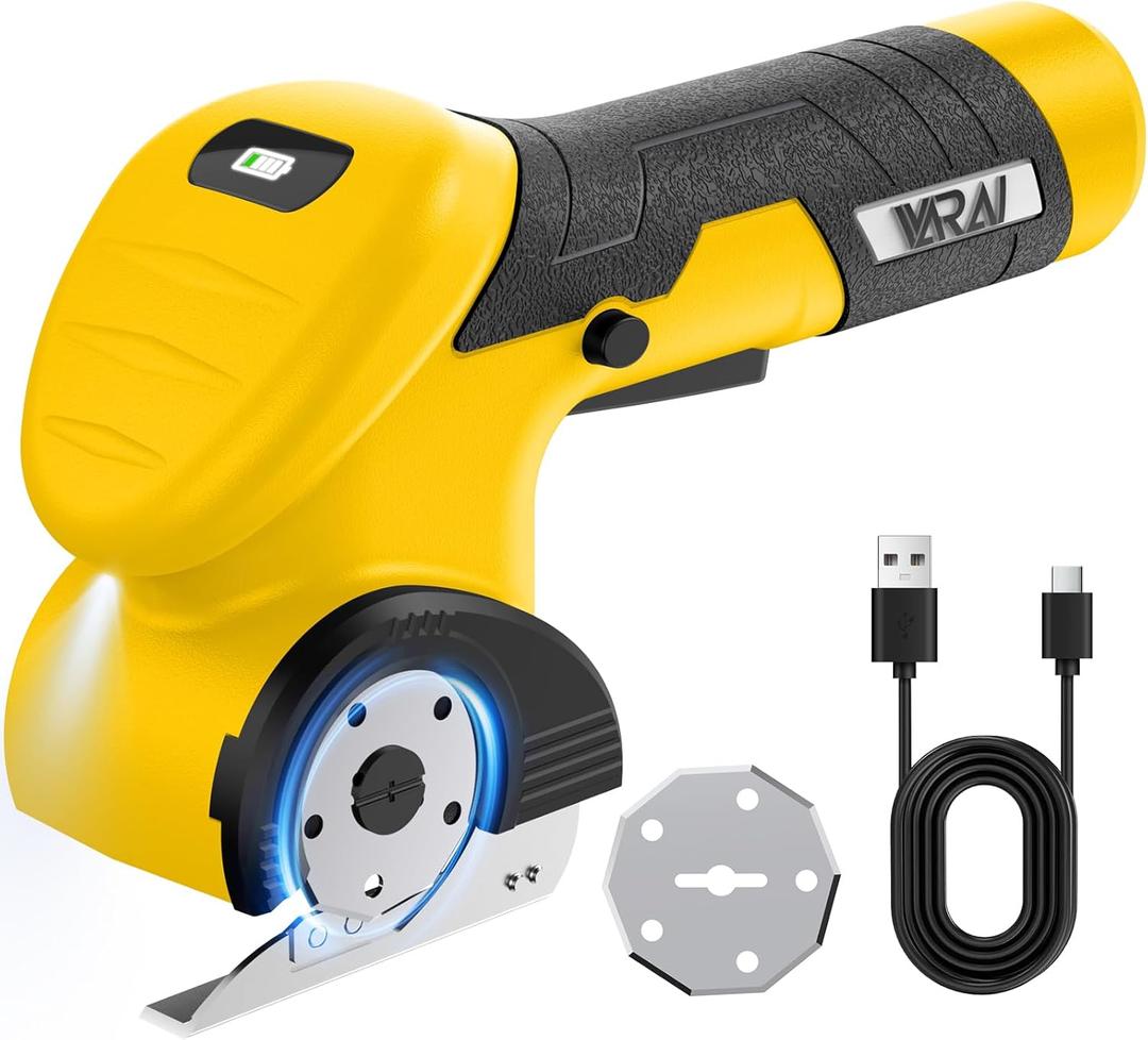 Cordless Electric Scissors, Fast Charging Rechargeable Cardboard Cutter with Replaceable Blades and Long-Lasting Battery, Effortless Cutting for Cloth, Fabric, Plastic & Leather (Yellow-Black)