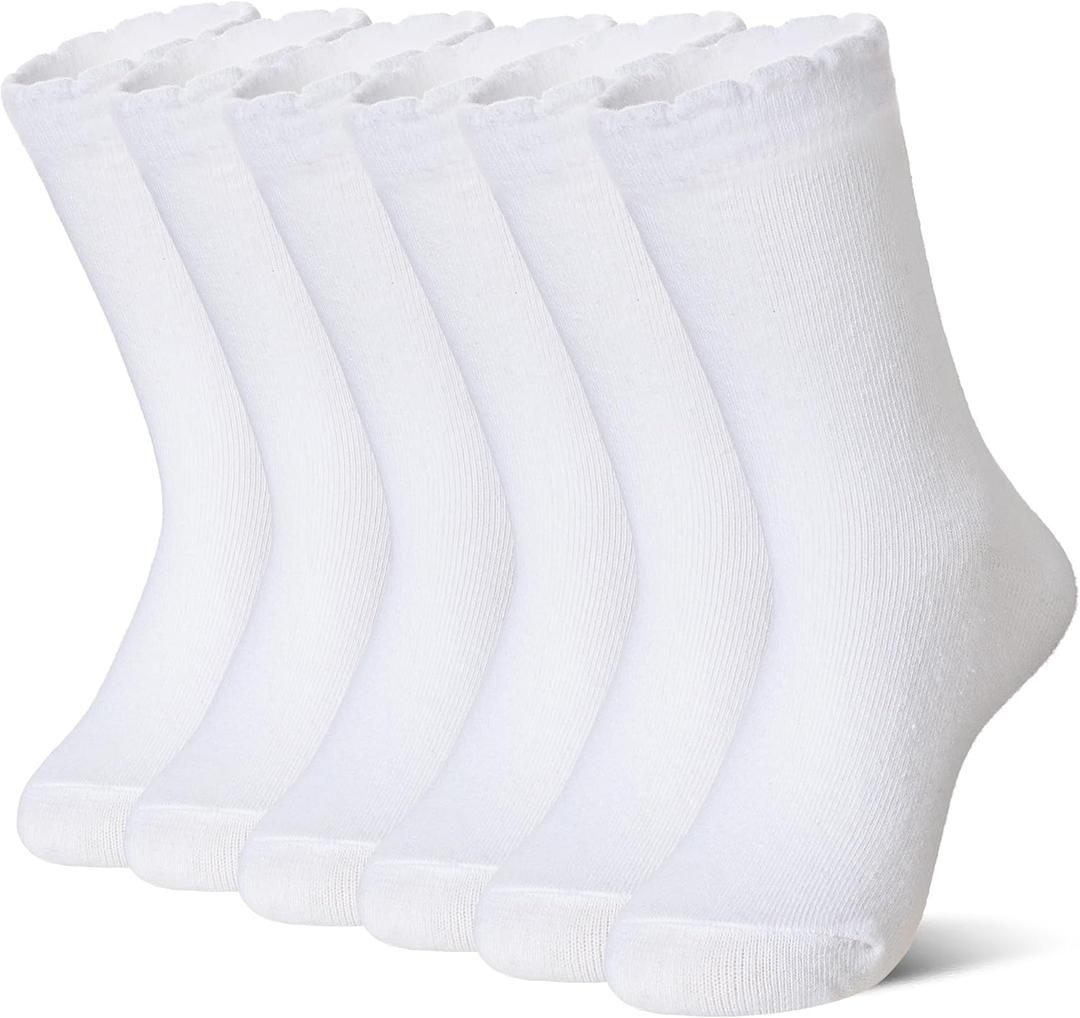 Girls Ruffle Crew Socks Little Kids School Uniform Cute Cotton Frilly Dress Socks 6 Pairs
