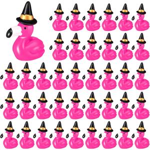Soaoo 100 Pcs Mini Flamingo Resin Ducks Pink Tiny Flamingos to Hide Cute Miniature Figurines Bulk for Garden Lawn Decor DIY Craft Dollhouse Micro Landscape Aquarium Ornaments Party Gifts(Mage Hat)