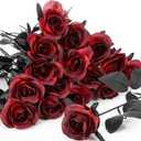 Hotop 30 Pcs Artificial Flowers Roses Bulk, Silk Fake Flower with Long Stem Gothic Real Lifelike for DIY Wedding Bouquet Centerpiece Home Party Offices Decor(Burgundy)