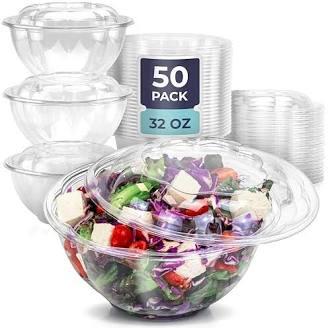Bulk Clear Plastic Disposable Bowls with Lids Combo – 16oz Round Food Storage Containers for Meal Prep, Salads & Takeout – 50 Packs (50 Bowls & 50 Matching Lids)