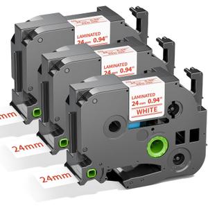 Label KINGDOM 24mm Red on White Label Tape Replacement for Brother P-Touch TZe-252 TZe252 1 Inch TZe Tape 24mm 0.94 Compatible with Brother P Touch Label Maker PTD600 PTD600VP PTP700 PT2730, 3-Pack