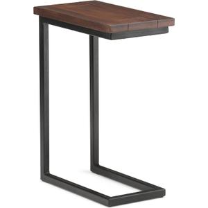 SIMPLIHOME Skyler C-Side Table - 18" Wide x 24" High Solid Mango Wood and Metal Slide-Under Table in Dark Cognac Brown, Industrial Accent Table or End Table for Living Room with Open Frame, Assembled