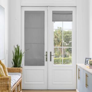 NICETOWN Magnetic Blackout Door Blinds, No Drill Roll Up French Door Curtain for Window, Thermal Insulated Light Blocking Shades for Sidelight Glass Window, 24" W x 64" L, Silver Grey, 1 Panel