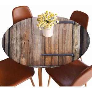 Old Wooden Door Round Tablecloth Vintage Plank Door Gate Farmhouse Barn Wall Board Brown Fitted Table Cover Washable Tablecloths for Kitchen Dining Party 40-44 inch