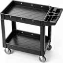 VEVOR Utility Service Cart, 2 Shelf 550LBS Heavy Duty Plastic Rolling Utility Cart, Medium Lipped Shelf, 360° Swivel Wheels, Ergonomic Storage Handle for Warehouse Garage, Black