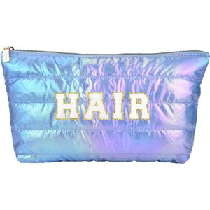 Hiroyuki Iridescent Makeup Bag, 14 inches Cosmetic Bag, Large Capacity Travel Pouch (Hair, pink)