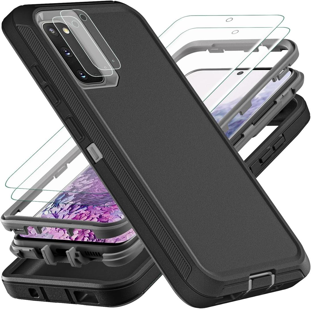 for Samsung Galaxy S20 Case, with 2Pcs [Self Healing Flexible TPU Screen Protector & Camera Lens Protector] Military Grade 3 in 1 Heavy Duty Case for Galaxy S20 5G 6.2 inch (Black/Grey) (for Galaxy S20[NOT FIT S20 FE/S20 Plus/S20 Ultra])