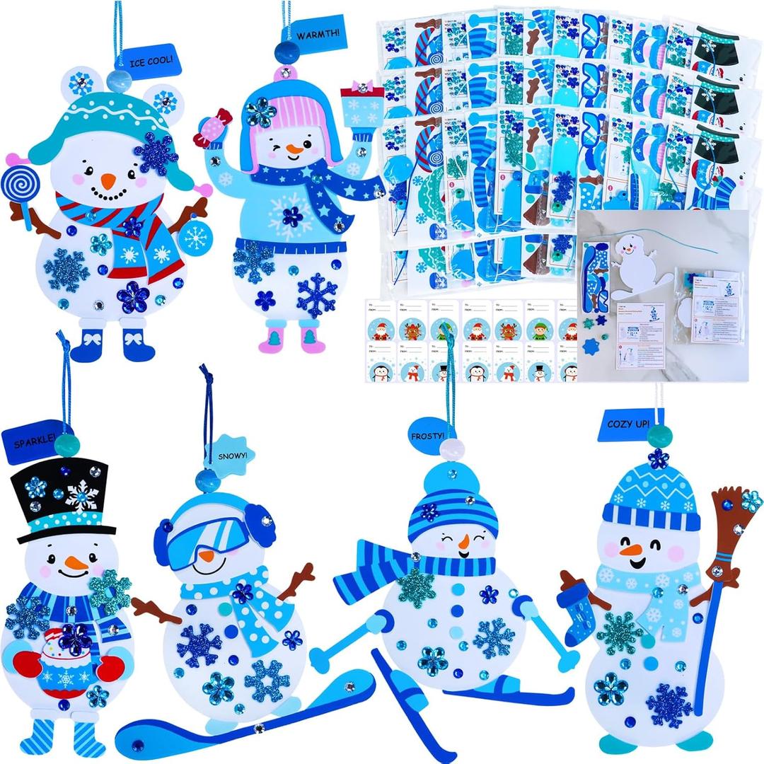 Winlyn 24 Sets Christmas Craft Kits Winter Crafts DIY Holiday Snowman Ornaments Decorations Snowman Festive Foam Stickers Christmas Arts and Crafts for Kids Home Classroom Art Activities Party Favors