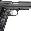 Cool Hand 1911 Magwell Grips, Full Size Government Commander, High Polished Synthetic Black/White Pearl, Gold Screws Included, Ambi Safety Cut