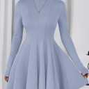 PRETTYGARDEN Fall Dresses for Women Elegant Classy 2026 Casual Long Sleeve Swing A Line Ruffle Short Homecoming Party Dress (Blue, M)