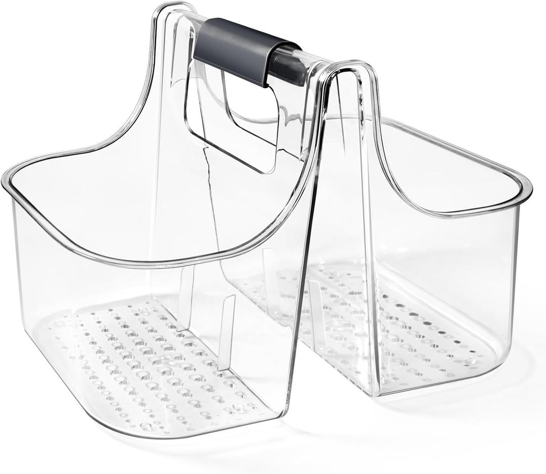 tutata Clear Caddy Organizer with Handle, Shower Caddy, Stackable Plastic Bin Basket for Bathroom, Shower, Craft organizer