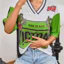 Women's Number Print Mesh Jersey Shirt Color Block V Neck Short Sleeve Football T-Shirt (XL)