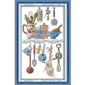 Cross Stitch Kits, Awesocrafts Kitchenware Abstract Easy Patterns Cross Stitching Embroidery Kit Supplies, Stamped or Counted (Stamped)