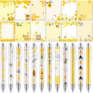 24 Pcs Bee Sticky Notes with Pens Bee Themed Gifts Self Adhesive Notepad Cute Memo Notes Pads Black Ink Ballpoint Pen for Animal Lover Christmas Gifts Office School Students Teacher Supplies