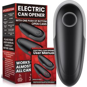 One Touch Electric Can Opener Fits All Can Sizes, Electric Can Openers for Kitchen Food Safe with Smooth Edge, Kitchen Gadgets Battery Operated Can Openers for Seniors, Arthritis and Chef Black+Grey