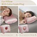 Piercing Pillow - Ear Piercing Pillow with Foam Plug, Adjust Shredded Memory Foam Picrcing Pillow for Side Sleepers, Donut Piliow for Ear with 4x4''Hole, Ergonomic Curved Design, Satin Pink