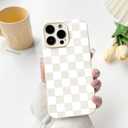 NITITOP Compatible with iPhone 16 Pro Max Case Cute Aesthetic Checkerboard Checkered Pattern for Women Girl Trendy Slim Fit TPU Silicone Shockproof Full Camera Protection Cover - White