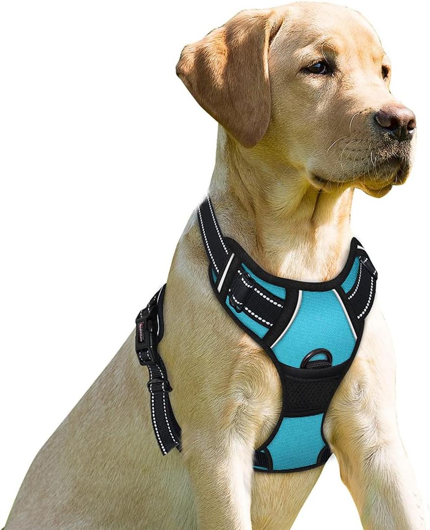 BARKBAY No Pull Dog Harness Front Clip Heavy Duty Reflective Easy Control Handle for Large Dog Walking(Blue,L) (Large(Chest:27-32"))