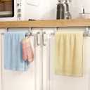 Over Cabinet Towel Holder, Stainless Steel Over The Cabinet Towel Rack Bars for Kitchen Cabinet Doors, Dish Towel Holder with Hooks, 2 Pack (Brushed Nickel)