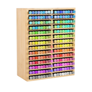 Ohuhu Bamboo Marker Organizer, Desktop Storage Hold 224 Markers for Honolulu Oahu Series of Ohuhu Markers, Pens Pencils Stationary Organizer Holder with 32 Compartments for Classroom Office Decor