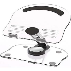 Acrylic Tablet Stand Holder with 360 Rotating Base, Foldable Adjustable Transparent Tablet Holder for Desk Home Office, Compatible with iPad Pro Air Mini and More (Black)