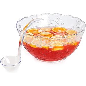 Premium Quality Plastic Punch Bowl With Ladle - Large 2 Gallon Bowl With 5 oz Ladle by Upper Midland Products