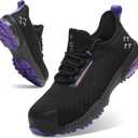 SPIEZ Women‘s Safety Shoes Lightweight - Non Steel Toe Shoes for Woman, Fashion Work Shoes Daily Wear, Black Purple US 8