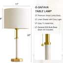 G-SAFAVA 22" Table Lamps Mid Century Modern Lamps for Bedroom Living Room Bedside Lamps for Night Stands Wood Nightstand Lamp Gold Small Side End Table Lamps Set of 2 Vintage Home Deco Office Gifts