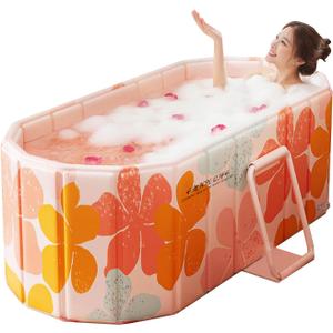Portable Foldable Bathtub, 47" Large Foldable Freestanding Bathtub for Adults, Hot Bath Tub, Ice Bath, Family Bathroom SPA Tub Indoor & Outdoor (Colorful)