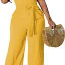 FairyLove Women's Strapless Tube Top Rompers Casual Off Shoulder Printed Sleeveless Belted Wide Leg Jumpsuit with Pockets (XX-Large)